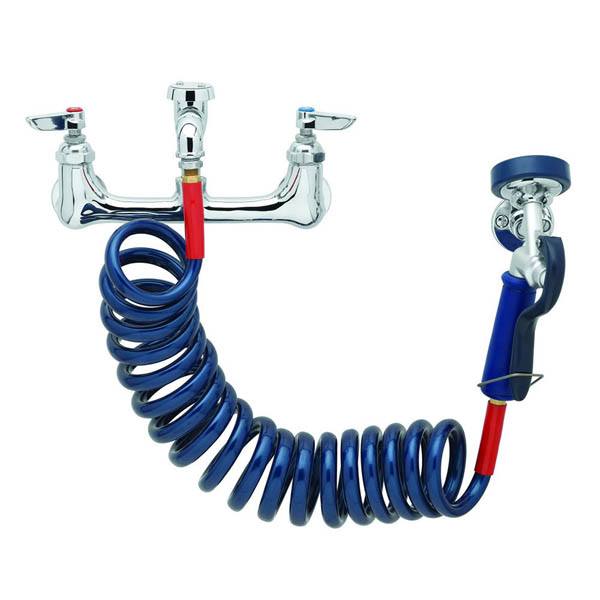 Wall Mount Faucet on 8" Centers w/Coil Hose & Sprayer